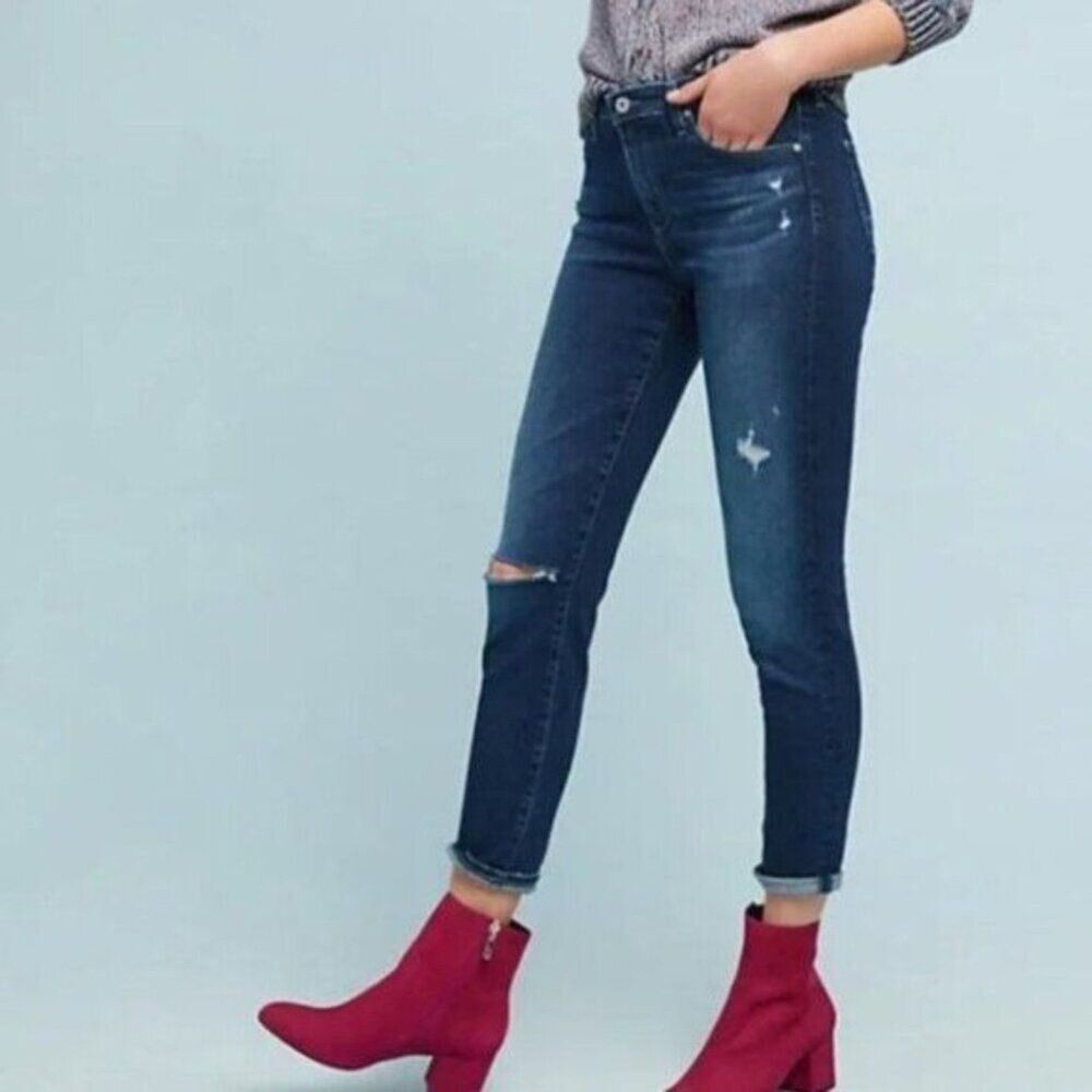 Adriano Goldschmied AG High-Rise Stevie Ankle Jeans Distressed Blue Denim Womens